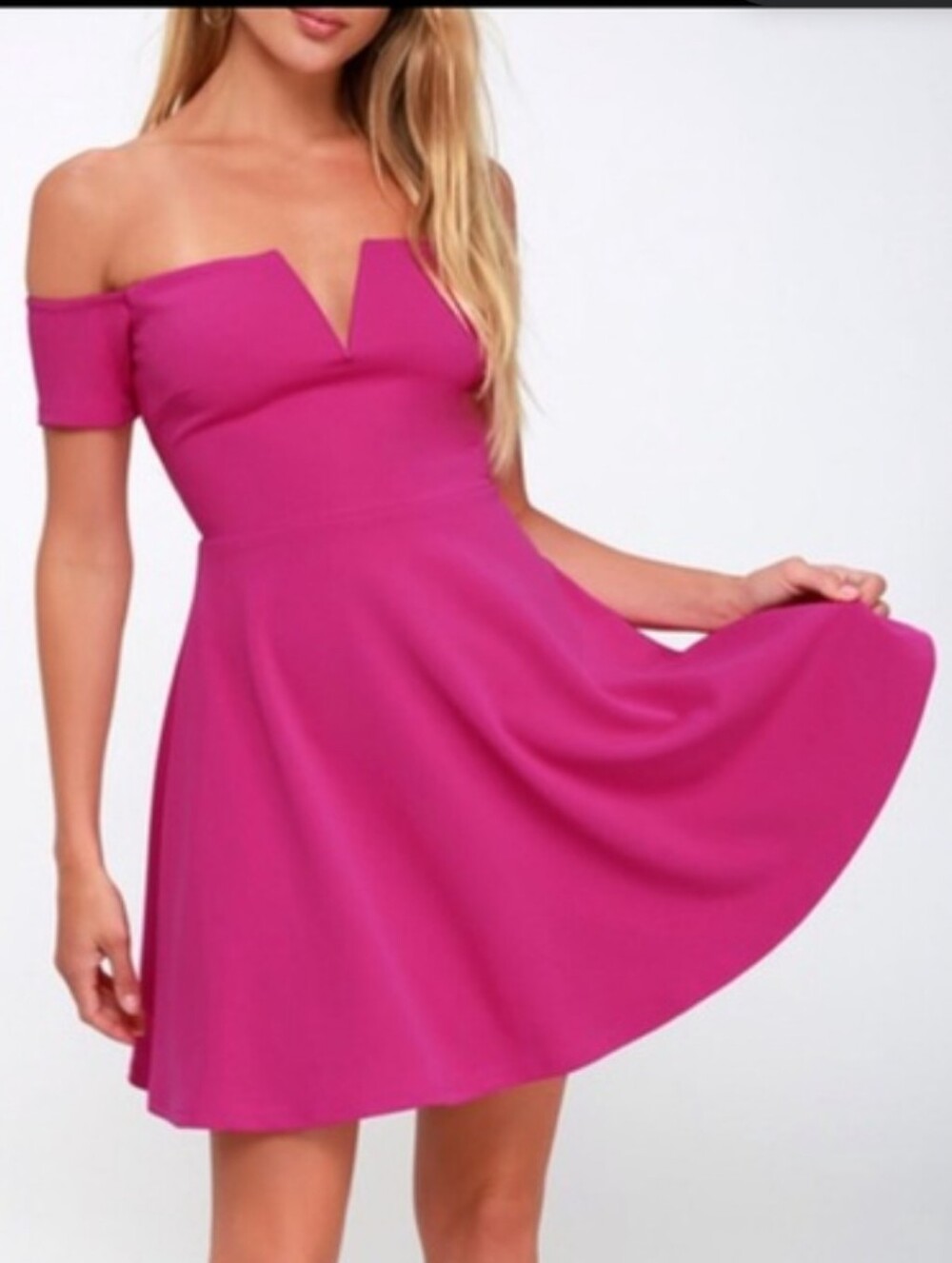 Lulu's Fuchsia Off-the-Shoulder Mini Dress